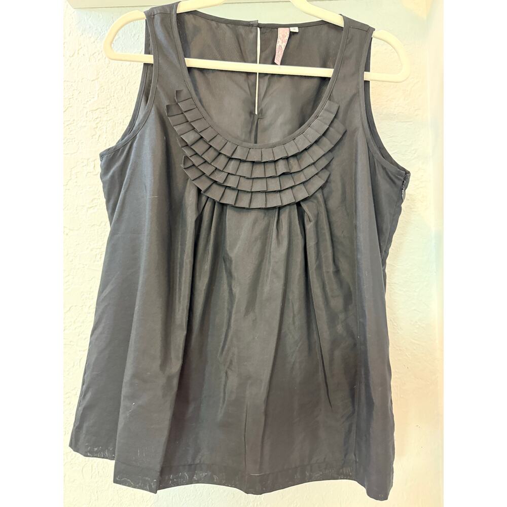 Parameter Silk Blend Black Pleated Bib Ruffle Sleeveless Top – Size 10